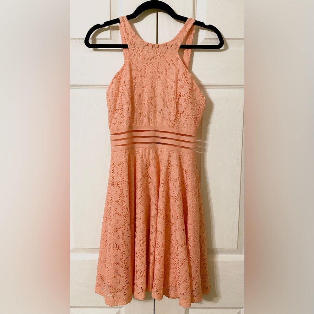 Peach colored lace dress